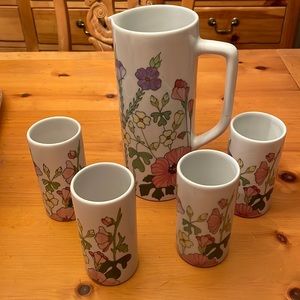 COPY - Cossa Pottery vintage mid century 8 ounce glasses and 32 ounce pitcher